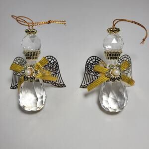 2 Vintage Avon Angelic Reflections Glass Angel Christmas Ornament